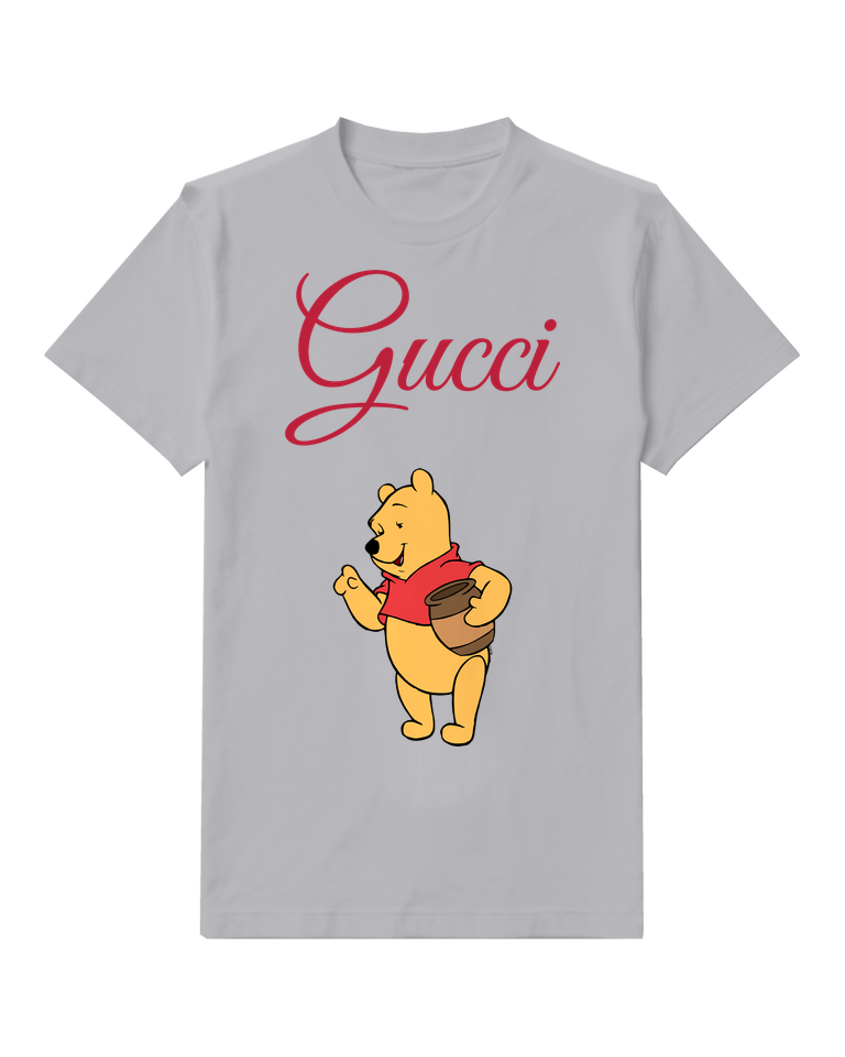 Light Gray Bear Honey Licking Paw Graphic T-Shirt - front product view