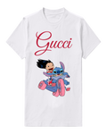 White Stitch And Lilo On Pink Scooter Graphic T-Shirt - front product view