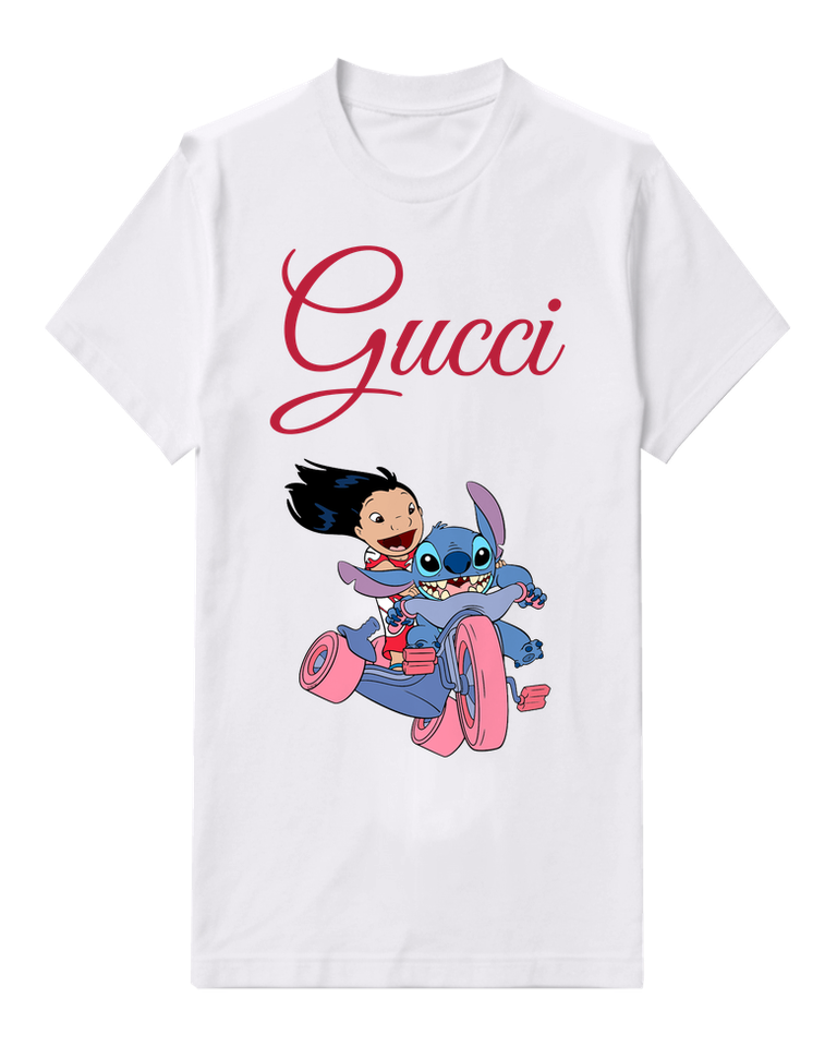 White Stitch And Lilo On Pink Scooter Graphic T-Shirt - front product view