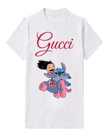 White Stitch And Lilo On Pink Scooter Graphic T-Shirt - front product view