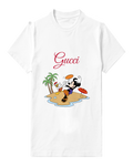 White Mickey Mouse Jumping Frisbee In Air Graphic T-Shirt - front product view