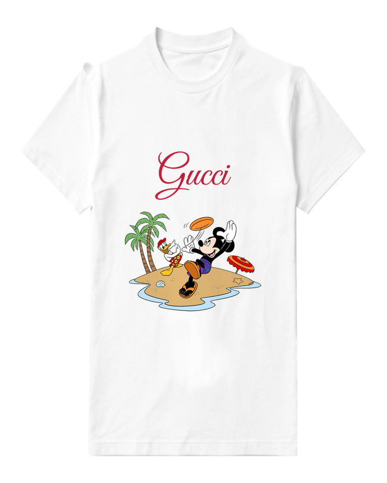 White Mickey Mouse Jumping Frisbee In Air Graphic T-Shirt - front product view