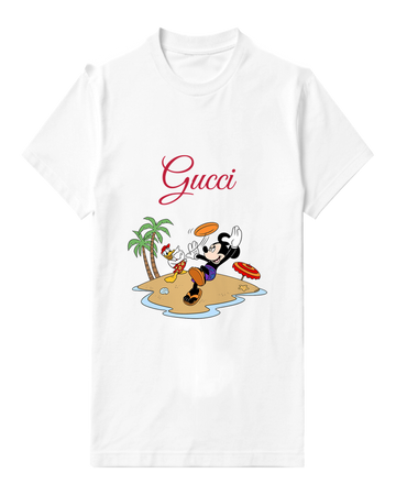 White Mickey Mouse Jumping Frisbee In Air Graphic T-Shirt - front product view