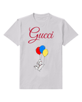 Light Gray Puppy Lifted By Balloons Graphic T-Shirt - front product view