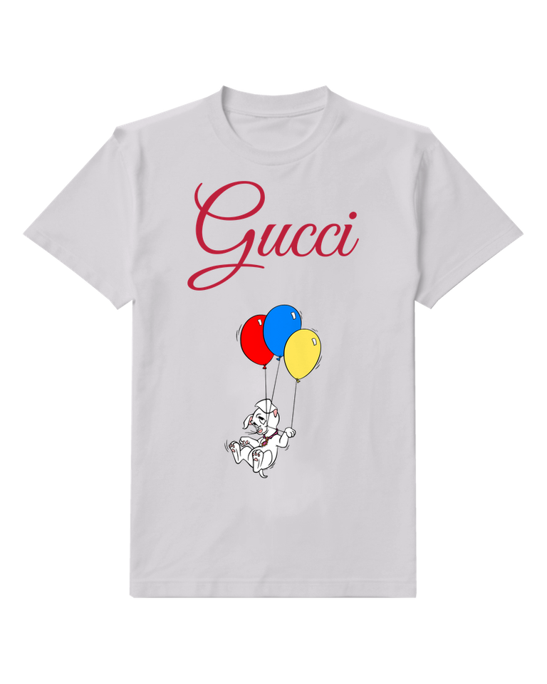 Light Gray Puppy Lifted By Balloons Graphic T-Shirt - front product view