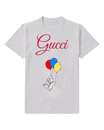 Light Gray Puppy Lifted By Balloons Graphic T-Shirt - front product view