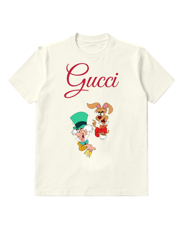 White March Hare Holding Teacup Mad Hatter Smiling Graphic T-Shirt - front product view