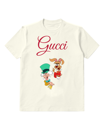 White March Hare Holding Teacup Mad Hatter Smiling Graphic T-Shirt - front product view