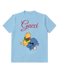 Sky Blue Pooh Holds Shamrocks While Eeyore Lies Down Graphic T-Shirt - front product view