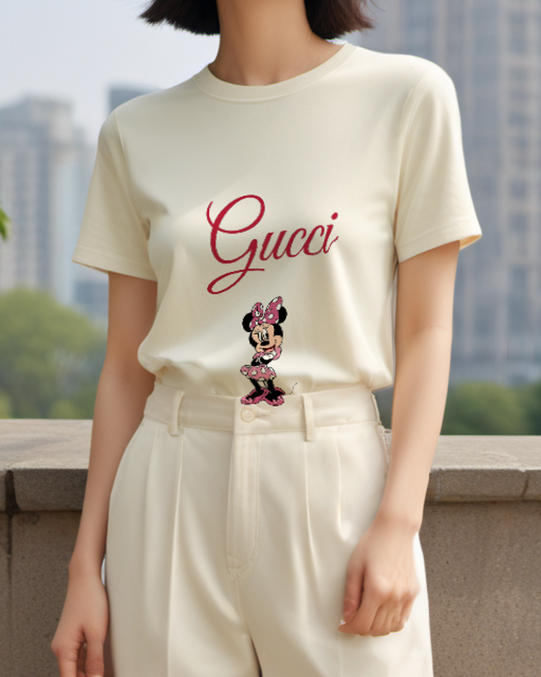 Ivory Mouse Pink Bow Quiet Smile Graphic T-Shirt - front product view