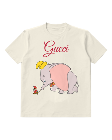 Ivory Dumbo Walking With Mouse On Leash Graphic T-Shirt - front product view