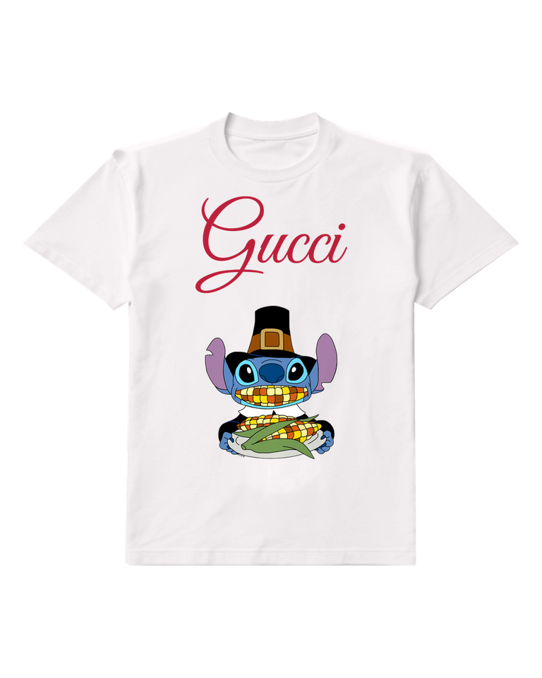 White Blue Creature Tropical Meal Graphic T-Shirt - front product view