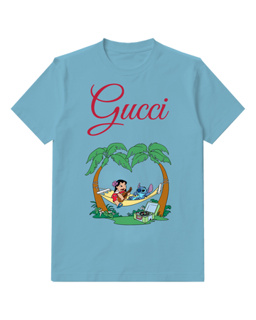 Dusty Blue Lilo And Stitch Relaxing In Hammock Graphic T-Shirt - front product view