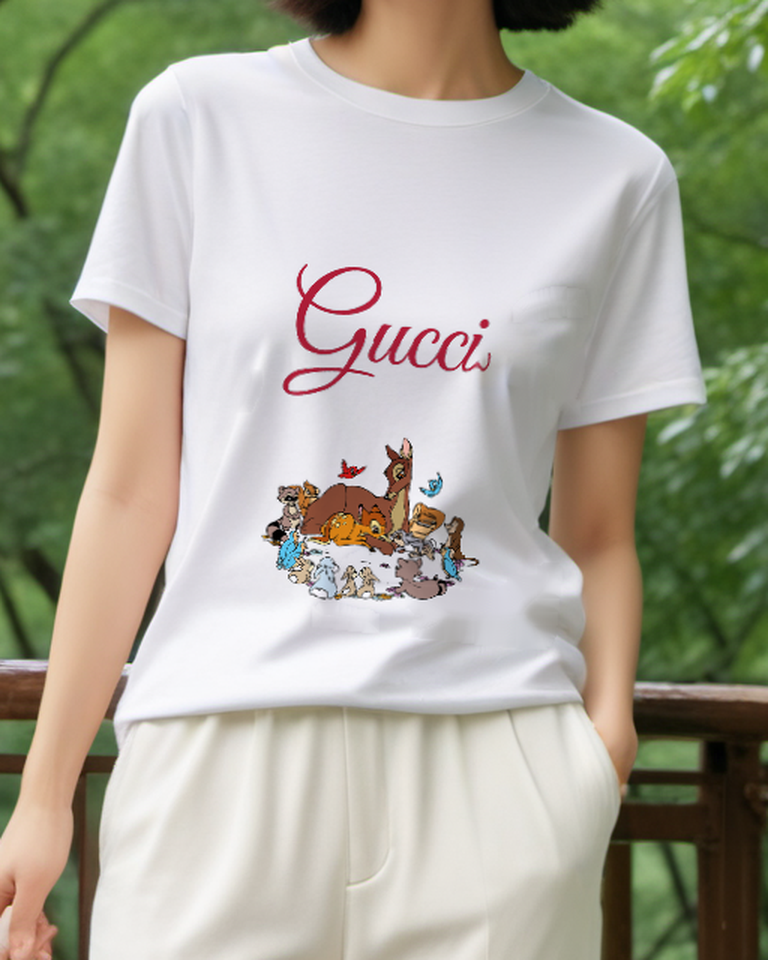 White Bambi And Thumper Resting Together Graphic T-Shirt - model wearing view