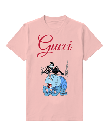 Blush Pink Black Insect Above Blue Caterpillar Graphic T-Shirt - front product view