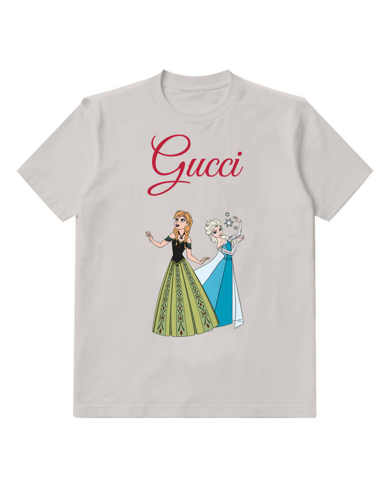 Light Gray Anna And Elsa Sisters Standing Together Graphic T-Shirt - front product view