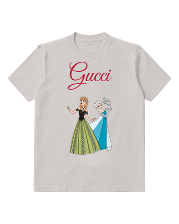 Light Gray Anna And Elsa Sisters Standing Together Graphic T-Shirt - front product view