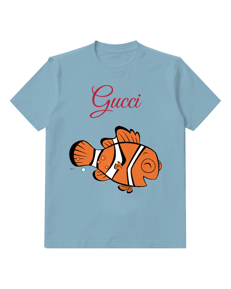Dusty Blue Clownfish Spiral Tail Graphic T-Shirt - front product view