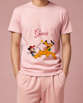 Blush Pink Mickey And Pluto Chasing A Ball Graphic T-Shirt - model wearing view