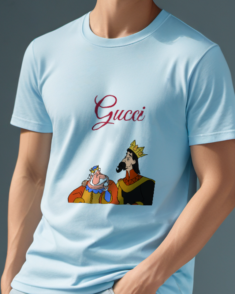Sky Blue King And Small Orange Companion Graphic T-Shirt - model wearing view