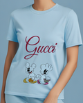 Sky Blue Mickey And Minnie In Halloween Outfits Graphic T-Shirt - model wearing view