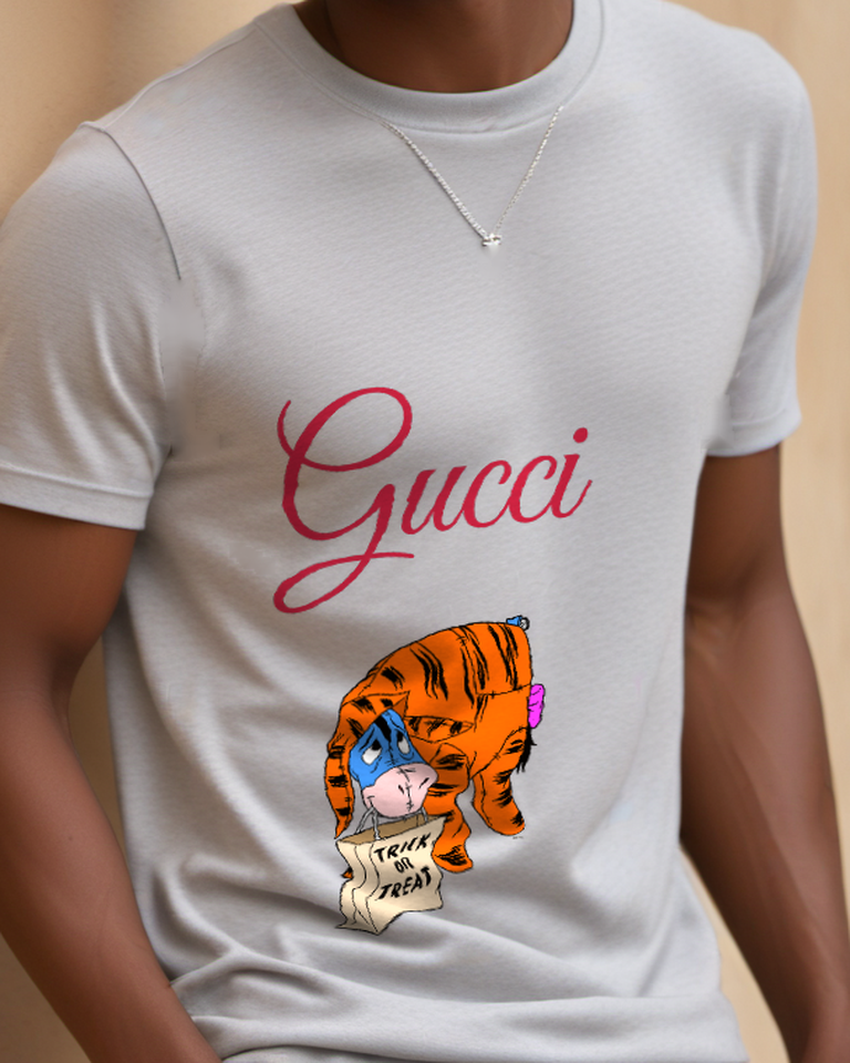 Light Gray Tigger And Eeyore Holding Trick Or Treat Bag Graphic T-Shirt - model wearing view