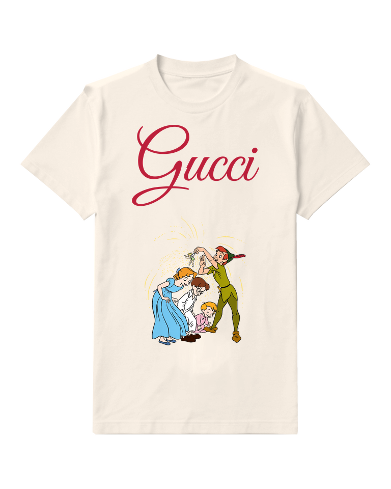 Ivory Peter Pan Arms Raised Holds Tiny Figure Graphic T-Shirt - front product view