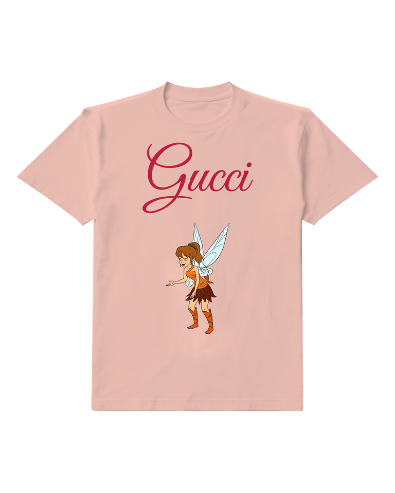 Blush Pink Brown Fairy Blue Wings Graphic T-Shirt - front product view