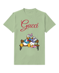 Sage Green Donald And Daisy On Wooden Bench Graphic T-Shirt - front product view