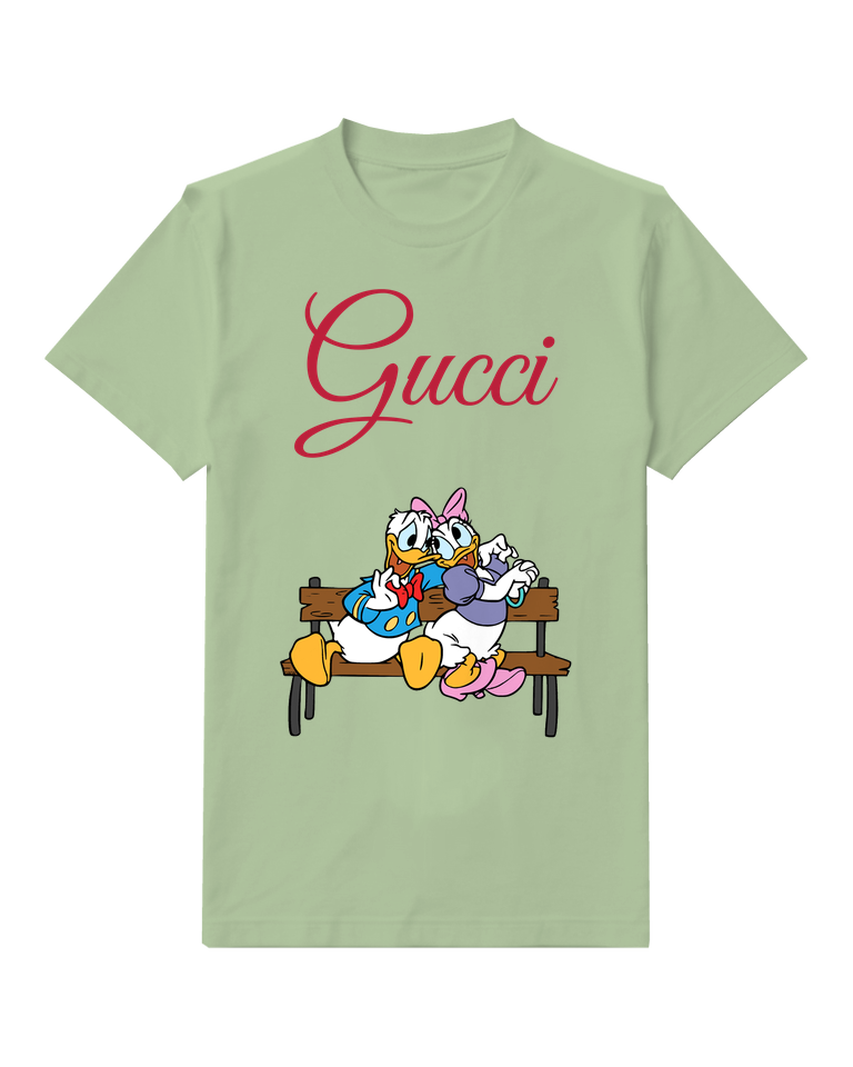 Sage Green Donald And Daisy On Wooden Bench Graphic T-Shirt - front product view