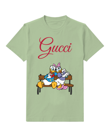 Sage Green Donald And Daisy On Wooden Bench Graphic T-Shirt - front product view