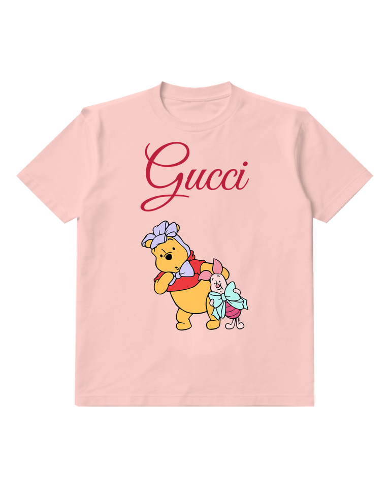 Blush Pink Pooh And Piglet With Bows Graphic T-Shirt - front product view