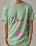 Sage Green Blonde Princess Long Pink Cape Graphic T-Shirt - model wearing view