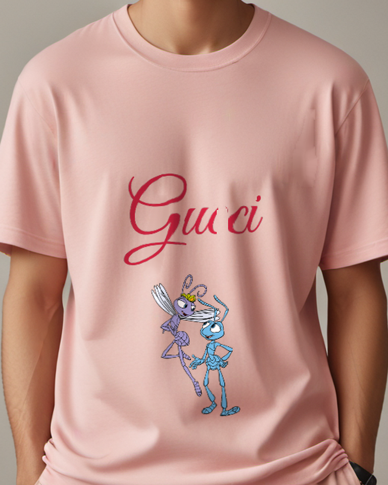 Blush Pink Two Blue Ants Standing Graphic T-Shirt - model wearing view