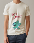 Ivory Blue Furry Monster Purple Spots Graphic T-Shirt - model wearing view