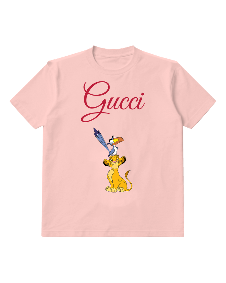 Blush Pink Simba Sitting Zazu Perched Atop Graphic T-Shirt - front product view