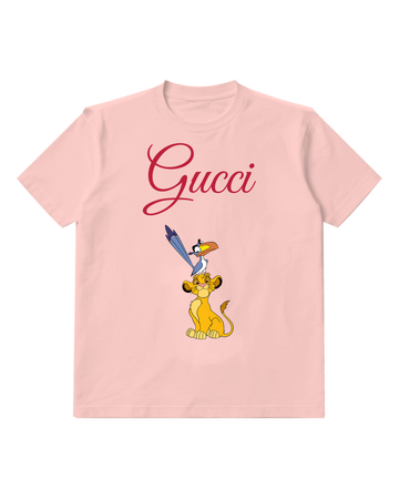 Blush Pink Simba Sitting Zazu Perched Atop Graphic T-Shirt - front product view