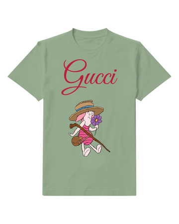 Sage Green Piglet Garden Hoe Graphic T-Shirt - front product view