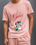 Blush Pink Minnie And Daisy Dancing Together Graphic T-Shirt - model wearing view