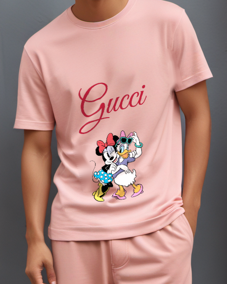 Blush Pink Minnie And Daisy Dancing Together Graphic T-Shirt - model wearing view