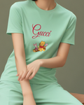 Sage Green Winnie The Pooh And Piglet Sharing Ice Cream Graphic T-Shirt - model wearing view