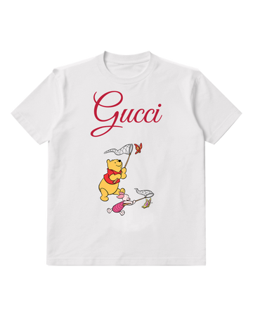 White Pooh And Piglet Chasing Butterflies Graphic T-Shirt - front product view