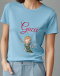 Sky Blue Braided Woman Floating Snowflake Graphic T-Shirt - model wearing view