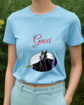Sky Blue Horned Sorceress Oval Frame Graphic T-Shirt - model wearing view