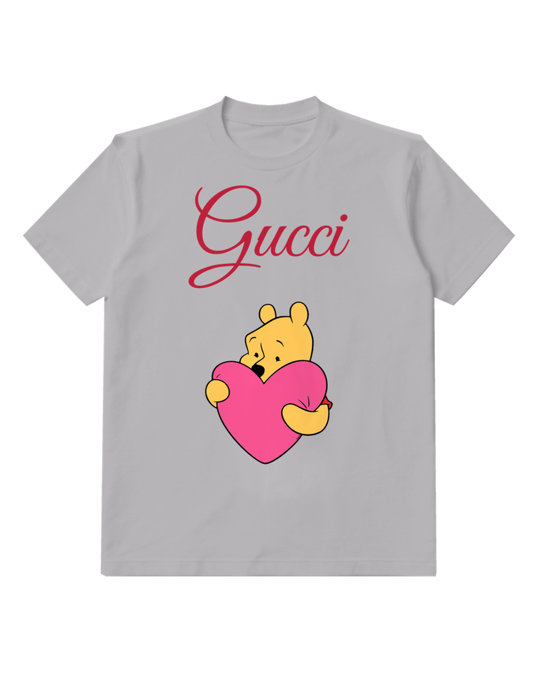 Light Gray Bear Giant Pink Heart Graphic T-Shirt - front product view