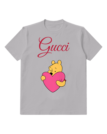 Light Gray Bear Giant Pink Heart Graphic T-Shirt - front product view