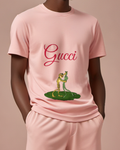 Blush Pink Two Frogs Dancing On A Lily Pad Graphic T-Shirt - model wearing view