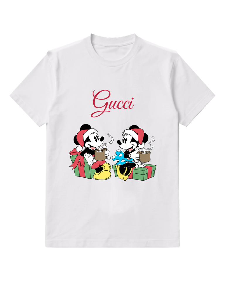 White Mickey And Minnie Sharing Hot Cocoa Graphic T-Shirt - front product view