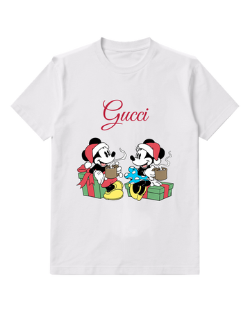 White Mickey And Minnie Sharing Hot Cocoa Graphic T-Shirt - front product view