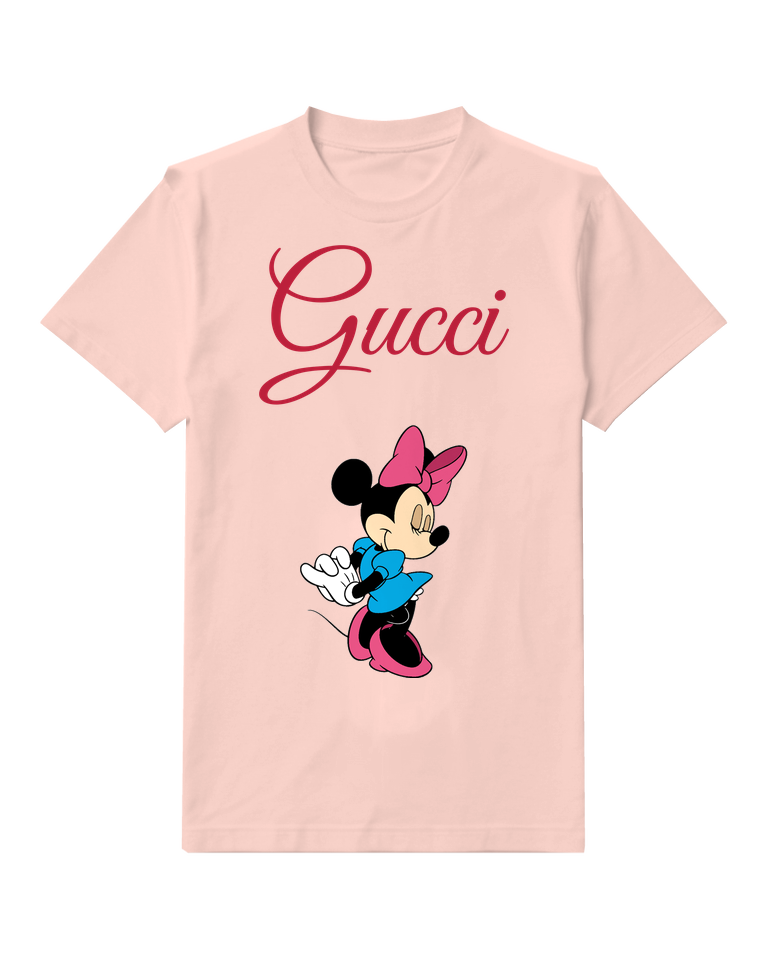Blush Pink Mouse Blue Skirt Side Turn Graphic T-Shirt - front product view